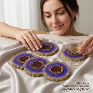 Sous-verres ronds classiques en résine écologique Ba, lot de 4, violet et or, antidérapants - Product Image 4