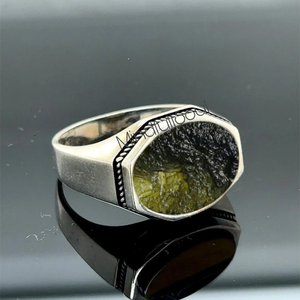 Raw Moldavite Gemstone <b>Ring</b> for <b>Men</b> | Certified Natural Tektite in <b>Silver</b> | Boho Statement Jewelry Unique Gift Idea | 2026 - Product Image 2