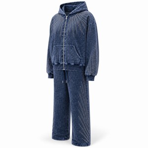 Unisex Windproof Fleece Solid 2 1 Design Hooded Loose <b>Fit</b> Tracksuit Set Full Sleeve Drawstring Pants Casual Autumn Wear - Product Image 2