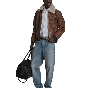 <b>Men</b> Real <b>Leather</b> Bomber <b>Jacket</b> Ribbed Cuffs Hem Lambskin Soft Lightweight Casual Streetwear OEM Custom Wholesale - Product Image 2