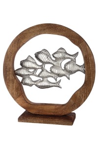 Sculpture d'art circulaire en bois faite à la main, décoration minimaliste pour table de salon - Product Image 3