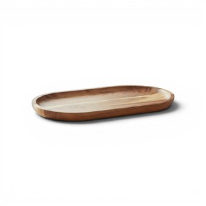 Plateau de service en bois d'acacia semi-circulaire artisanal pour apéritifs, collations et repas - Product Image 3