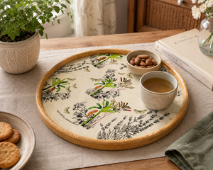 Bandeja Redonda de Madera Hecha a Mano de 11 Pulgadas |   Bandeja de Madera Decorativa con Estampado Floral |   Bandeja Multiusos para Servir Té y Aperitivos - Product Image 6