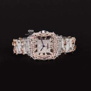 Reloj de Lujo para Hombre con Diamantes de Moissanita, Bisel con Espigas, Esfera Romana, Tono Rosa, Estilo Hip Hop, Diseño de Espinas - Product Image 5