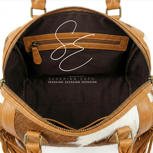 Hair On Cowhide Leather <b>Small</b> Duffle Bag Western Fringe Genuine Leather Purse Bohemian Fashion Cowgirl Speedy <b>Handbag</b> for Women - Product Image 6