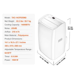 Condizionatore d'Aria Portatile da 14.000 BTU con Telecomando, Unità 3-in-1 per 550-700 Piedi Quadrati, Modalità Raffreddamento, Deumidificatore e Ventilatore Disponibile in Versione AU, UK, US - Product Image 3