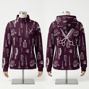 Sweat-shirt unisexe pour barbier, 320 GSM, coton, polyester, molleton violet, fermeture éclair intégrale, broderie personnalisée, impression à l'écran, logo DTF - Product Image 6