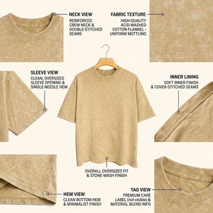 T-shirt en coton 220g délavé et écologique pour homme, coupe ample, col rond, manches décontractées, respirant, style jersey - Product Image 5