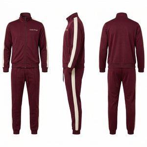 Men Blue White Color Blocking Tracksuit Set Full <b>Zip</b> <b>Hooded</b> Regular Fit Side Pockets Autumn Sporty Style - Product Image 3
