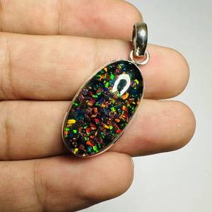 NIKHIL GEMS Natural Black <b>Opal</b> <b>Pendant</b> Handmade 925 Sterling Silver Vintage Engagement Jewelry for Women Third Party Appraisal - Product Image 4