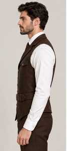 Men's brown leather west Collar Button - Product Image 2