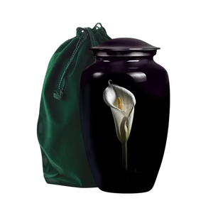 Black Enamel Cremation Urn Metal Ashes <b>Memorial</b> Vessel Calla Lily Decorative Burial <b>Keepsake</b> for Adult - Product Image 1