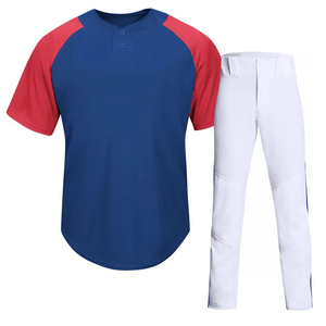 Ensemble uniforme de baseball pour homme, bleu, manches rouges, pantalon blanc, polyester respirant, manches courtes, coupe classique, toutes saisons - Product Image 1