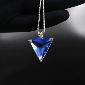 Blue Quartz <b>Triangle</b> Pendant Sterling Silver Geometric Crystal Necklace Healing Jewelry Dainty Energy Children's Gift - Product Image 1