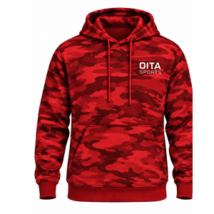 <b>Burgundy</b> Camo Winter Pullover <b>Hoodie</b> <b>Men</b> Custom Printed Fleece Sweatshirt Kangaroo Pocket Drawstring Casual Eco-Friendly Outdoor - Product Image 1