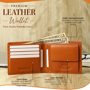 WRIZA Genuine Leather Bi Fold <b>Wallet</b> <b>Men</b> <b>RFID</b> Slim <b>Wallet</b> Coin Pocket Card Slots Gift Box Black Handcrafted Premium Fashion - Product Image 5