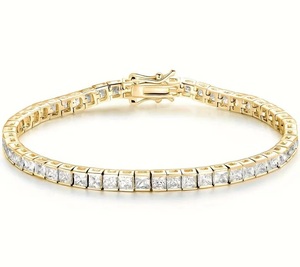 Luxury Gold Princess Cut Moissanite Tennis Bracelet <b>Iced</b> <b>Out</b> Hip Hop Jewellery Diamond Look Wrist <b>Chain</b> - Product Image 1