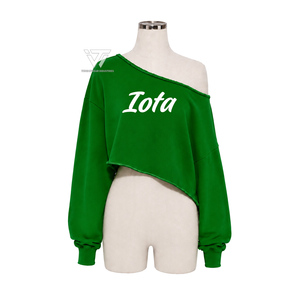 Vêtements de la sororité grecque Iota Phi Lambda en gros – Sweat-shirt court asymétrique brodé à épaules dénudées pour femme - Product Image 1