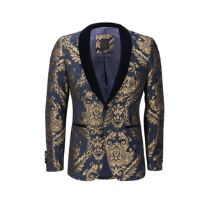 Traje de esmoquin de lujo para hombre, jacquard transpirable, con solapa tipo chal, corte ajustado, dos piezas, formal para bodas y fiestas, con logo frontal, OEM ODM, venta al por mayor - Product Image 2