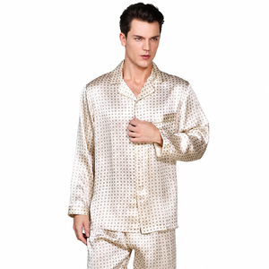 Ensemble de pyjama en satin de soie à pois pour homme, manches longues, vêtements de nuit décontractés, tenue de printemps - Product Image 4