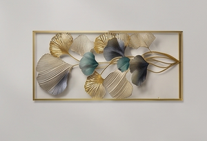 Deluxe Modern Leaf <b>Design</b> Metal <b>Wall</b> Art Brass <b>Frame</b> Rectangle Shape Handmade Glam Decorative Accent For <b>Wall</b> Mount - Product Image 2