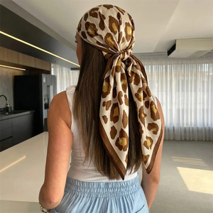 Leopard Print Neckerchief Hijab Scarf For Women Silk <b>Satin</b> <b>Headband</b> Hair Scarves Female Square Shawls Ladies Head Bandana - Product Image 2