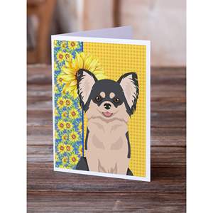 Tournesols d'été Chihuahua Cartes de vœux Poils longs Noir Blanc Pack 8 Lunatique A7 Taille 5x7 Cartes de note vierges avec enveloppes - Product Image 2