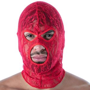 Masque intégral en cuir éco-responsable rouge pour homme, style anime, avec dentelle fluide et ouverture pour la bouche, idéal pour clubbing sexy - Product Image 2
