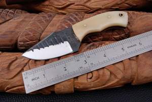 Cuchillo de caza directo de fábrica, de acero con alto contenido de carbono, de espiga completa, para supervivencia al aire libre, con mango de hueso y funda de cuero, logotipo personalizado - Product Image 3