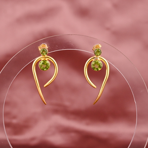 Natural <b>Peridot</b> Gemstone Stylish Stud <b>Earrings</b> | <b>Gold</b> Plated Brass - Product Image 1