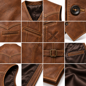 Chalecos de Cuero Estilo Western y Herencia para Hombre |   Borgoña Marrón Coñac Beige |   Fabricante OEM ODM |   Diseño de Calidad Premium | - Product Image 4