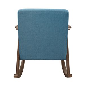 Fauteuil à bascule moderne en tissu bleu, finition bois noyer foncé, assise et dossier rembourrés pour la maison, pour le salon - Product Image 4