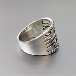 Wide Band <b>Plain</b> <b>Silver</b> <b>Ring</b> Trendy Unisex Solid 925 Fine Openwork Greek Key Motif Gift Item For Any Occasion - Product Image 3
