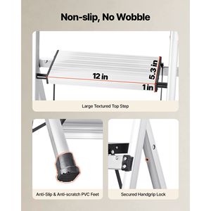 Échelle pliante portable en aluminium à 6 marches avec poignée confortable, marches larges antidérapantes, capacité de 330 lb pour usage en grenier et en salle de sport - Product Image 3