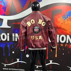 High Quality Custom <b>Leather</b> Avirex <b>Jacket</b> <b>Men</b> <b>Genuine</b> Burgundy & White Winter Avirex Collection <b>Leather</b> BoBo Avirex <b>Jacket</b> <b>Men</b> - Product Image 2