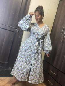 Vestido Maxi de Algodón con Estampado Floral, Cuello en V, Ecológico, Lavable, con Aberturas, Diseño Liso Teñido, Estilo Boho Étnico, Dulce, Casual, para Verano y Playa - Product Image 2