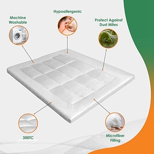 Protège-matelas matelassé rafraîchissant en microfibre blanche 400TC, lavable, toutes saisons, pliable, pour usage domestique, teint uni - Product Image 6