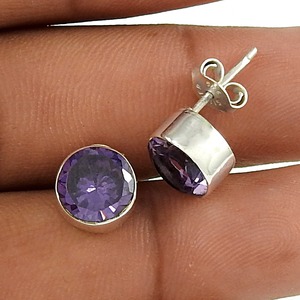 Trendy Classic Drop <b>Earrings</b> Comes With Round Cut Amethyst Gemstone Cute Bohemian Jewelry Crafted From 925 Sterling <b>Silver</b> - Product Image 2