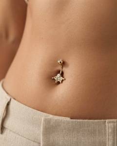 Anneau de nombril en or massif 9 carats plaqué or avec diamant, bijou de piercing pour femme, motif couronne - Product Image 1