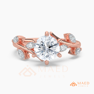 แหวนหมั้นทองคำขาว 14K ประดับมอสซาไนต์ทรงกลม ดีไซน์ใบไม้ แหวนแต่งงาน เครื่องประดับเจ้าสาวสุดหรู ของขวัญสำหรับเธอ - Product Image 5