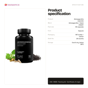 VITAMINAS PURAS Ashwagandha con Pimienta Negra 90 Cápsulas Suplemento Dietético Favorece el Estado de Ánimo Relajado y Ayuda a Calmar - Product Image 2
