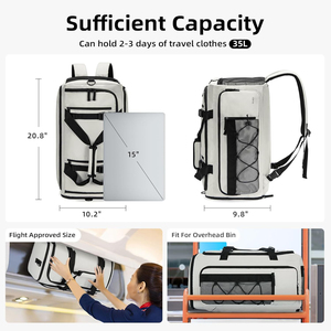 <b>Lightweight</b> Nylon Travel Backpack 35L Carry On <b>Suitcase</b> Fit Overhead Bin Flight Approved Size Gray with Laptop Compartment - Product Image 3
