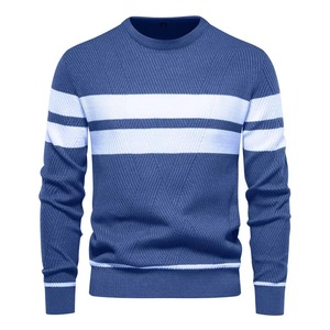 Pulls à capuche pour hommes de qualité supérieure, en molleton doux, coupe oversize, avec logo personnalisé OEM, pour commandes en gros, pull tricoté rayé bleu pour hommes - Product Image 1