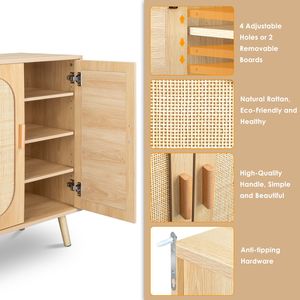 Scarpiera in Rattan con Doppia Anta e Ripiani Regolabili per Soggiorno, Camera da Letto e Corridoio - Product Image 3