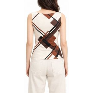 Débardeur en polyester imprimé de haute qualité, motif écossais rétro multicolore, col rond, extensible et confortable, chic et sans manches - Product Image 3