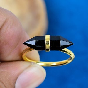 Natural Black Onyx Pencil Shape Gemstone <b>Ring</b> 18k Gold Micron Over 925 Sterling Silver - Product Image 2