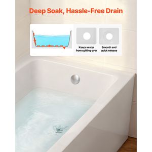 Vasca da bagno contemporanea in acrilico da incasso 60x30 pollici con scarico a destra e foro di troppopieno, grande, per alcova 60x30 pollici - Product Image 6
