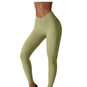 Nouvel ensemble de yoga sans couture 2 pièces pour femme, design personnalisé, vert sauge, leggings taille haute et haut asymétrique, tenue de sport - Product Image 3
