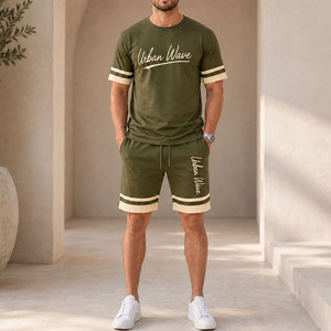 Conjunto Deportivo Unisex Personalizado, Estilo Urbano, Verano, Verde Oliva, Algodón Estampado, Transpirable, Ligero, Cuello Redondo, Camiseta de Manga Corta - Product Image 1
