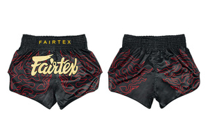 Shorts de boxe Muay Thai pour hommes Fair Tex, motif flamme noire et rouge, en satin, taille élastique, design sportif, respirant, vente en gros RTS - Product Image 4